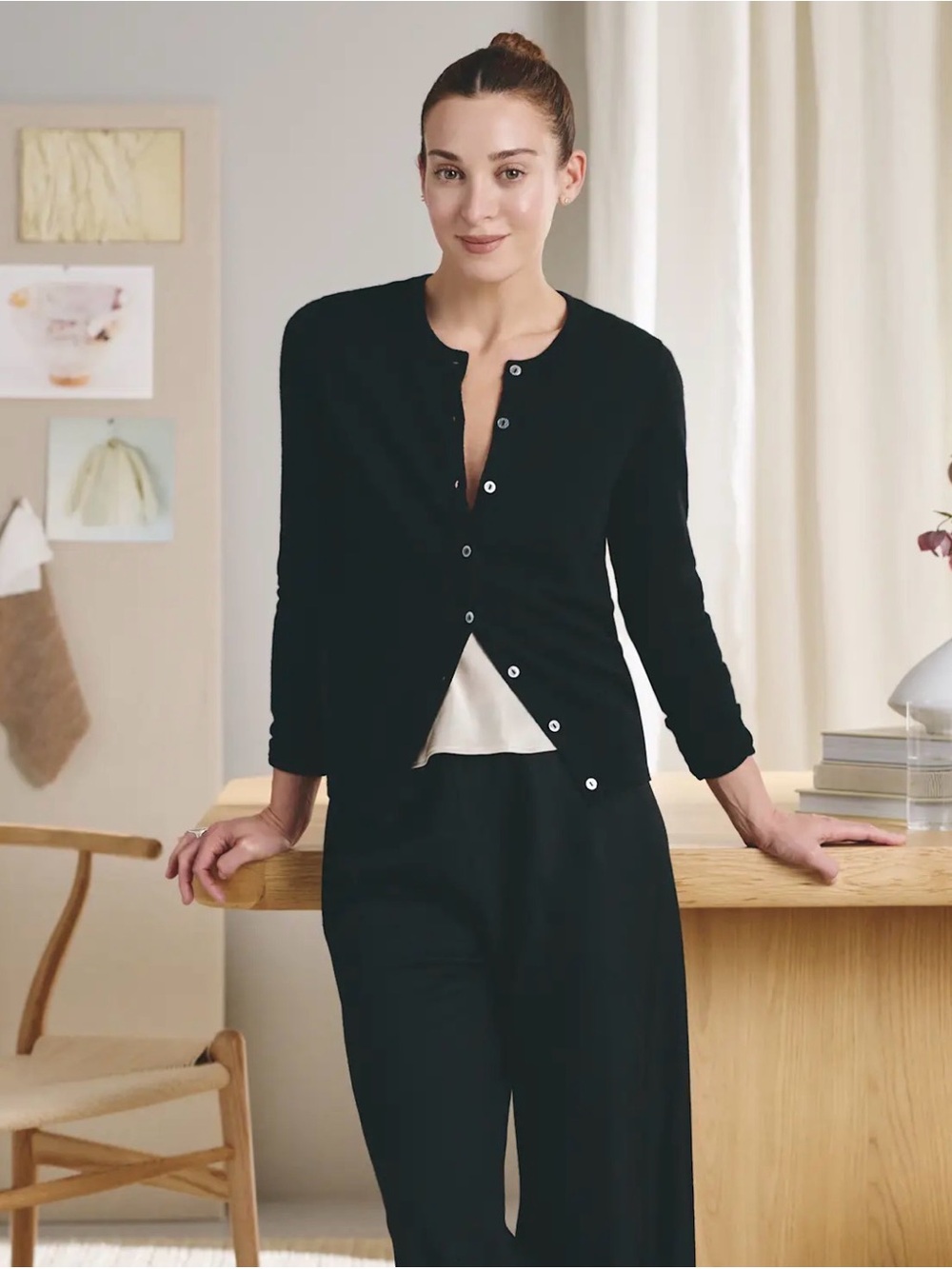 Quince Navy Cashmere Cardigan Sweater
